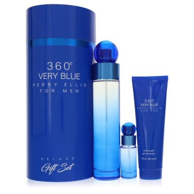 Perry Ellis 360 Very Blue by Perry Ellis Gift Set — 3.4 oz Eau De Toilette Spray + .25 oz Mini EDT Spray + 3 oz Shower Gel (Men)