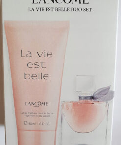 Lancome la vie est belle 2 pcs set for women: 4 ml eau de parfum mini + 1.6 body lotion.