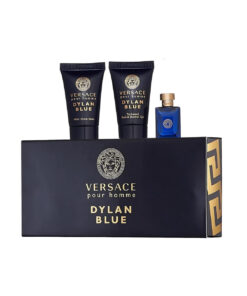 Versace dylan blue 3 pcs set for men: 5 ml eau de toilette mini + 0.8 shower gel + 0.8 after shave balm